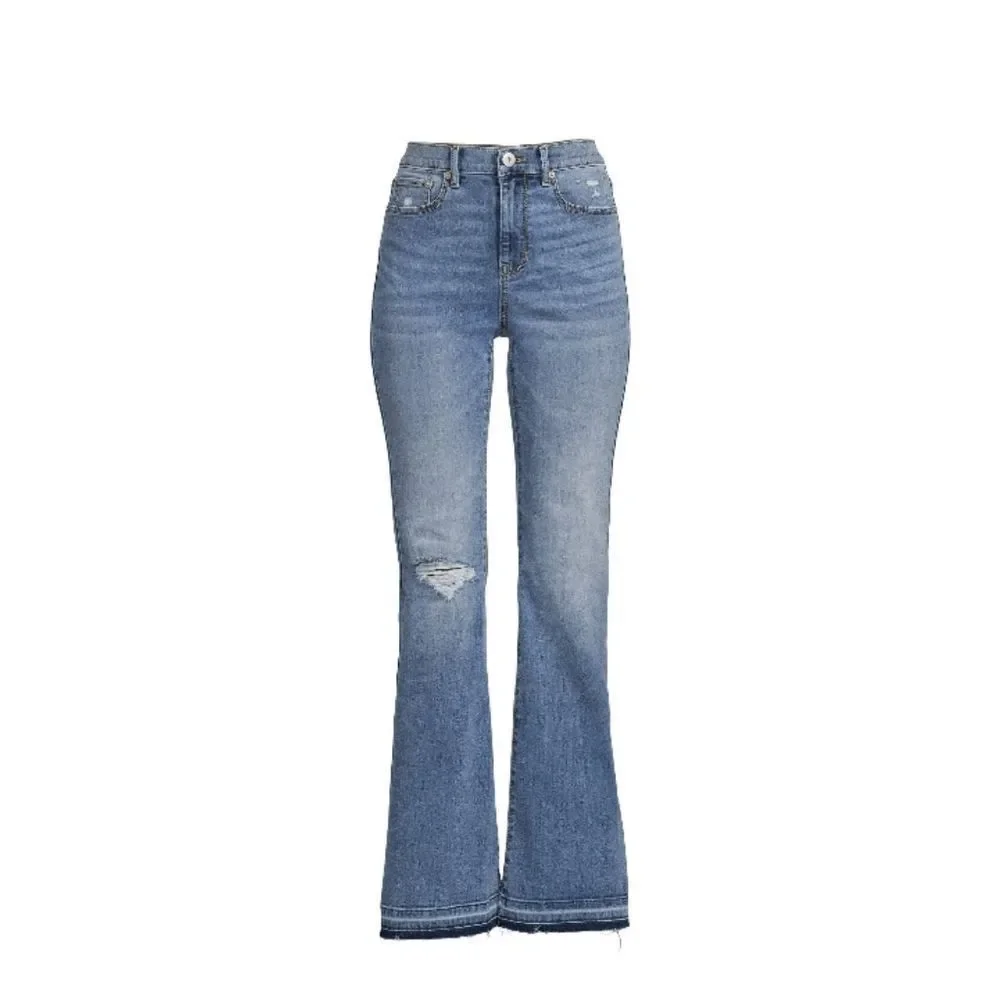 Women's Juniors High-High-Rise Flare Leg Raw Hem Denim Jeans Pants  Size 7